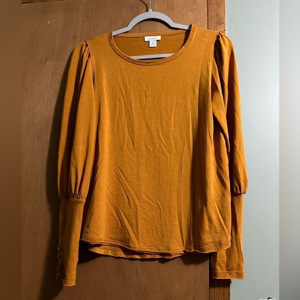 Sundance Button Sleeve Long Sleeve Top Size XS Burnt Yellow- Orange